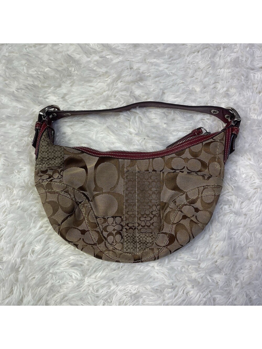 COACH Soho Patchwork Signature Canvas Leather Hobo Bag Purse Y2K VTG Tan Crimson